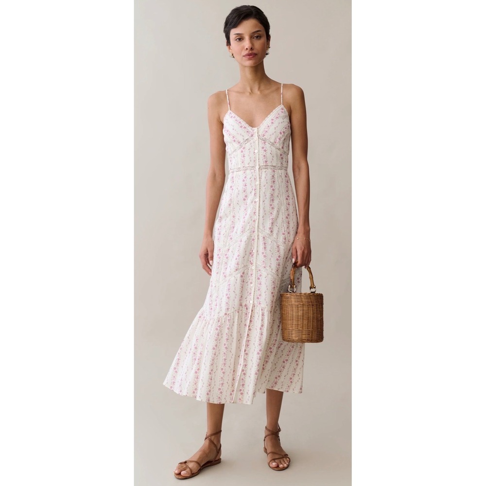 Few Moda Sorella Atelier Pink Floral Cotton Midi Dress Lace Trim Size 6 NWT